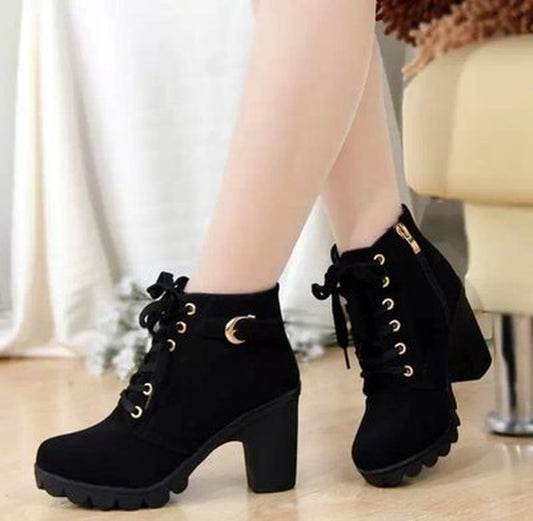 Dstoreishop Autumn Winter Thick Heeled Woman Boots - Fashionable and Cozy Footwear