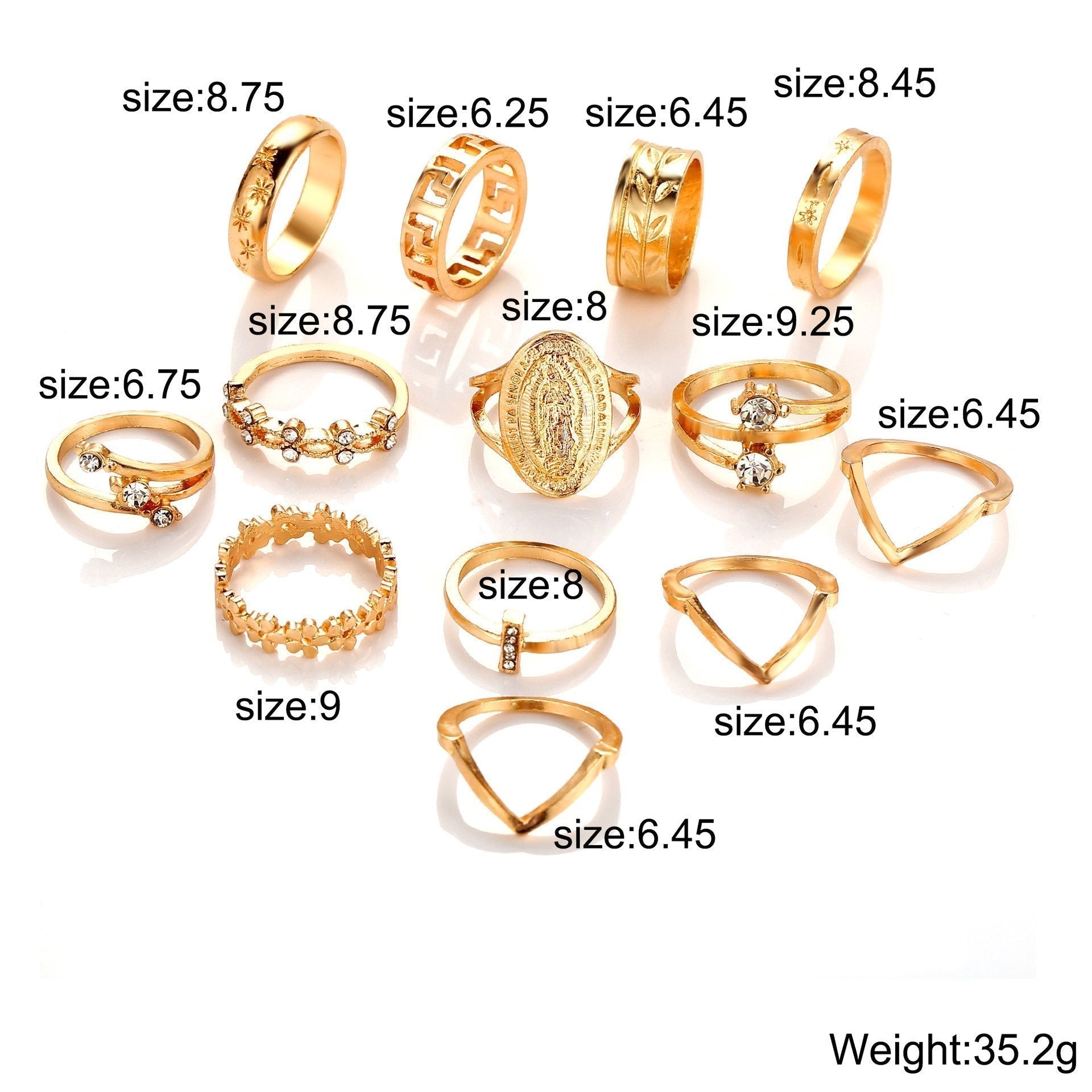 Dstoreishop 13 Piece Medallion Ring Set with Austrian Crystals, 18K Gold Plated Ring, Italy Design